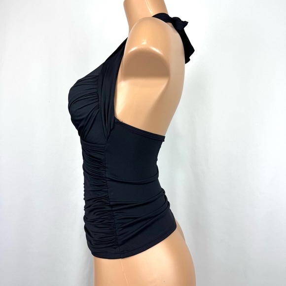 La Blanca Women’s Sz 4 Black Ruched Padded Halter Tankini Top Swimsuit Slimming - Picture 4 of 9